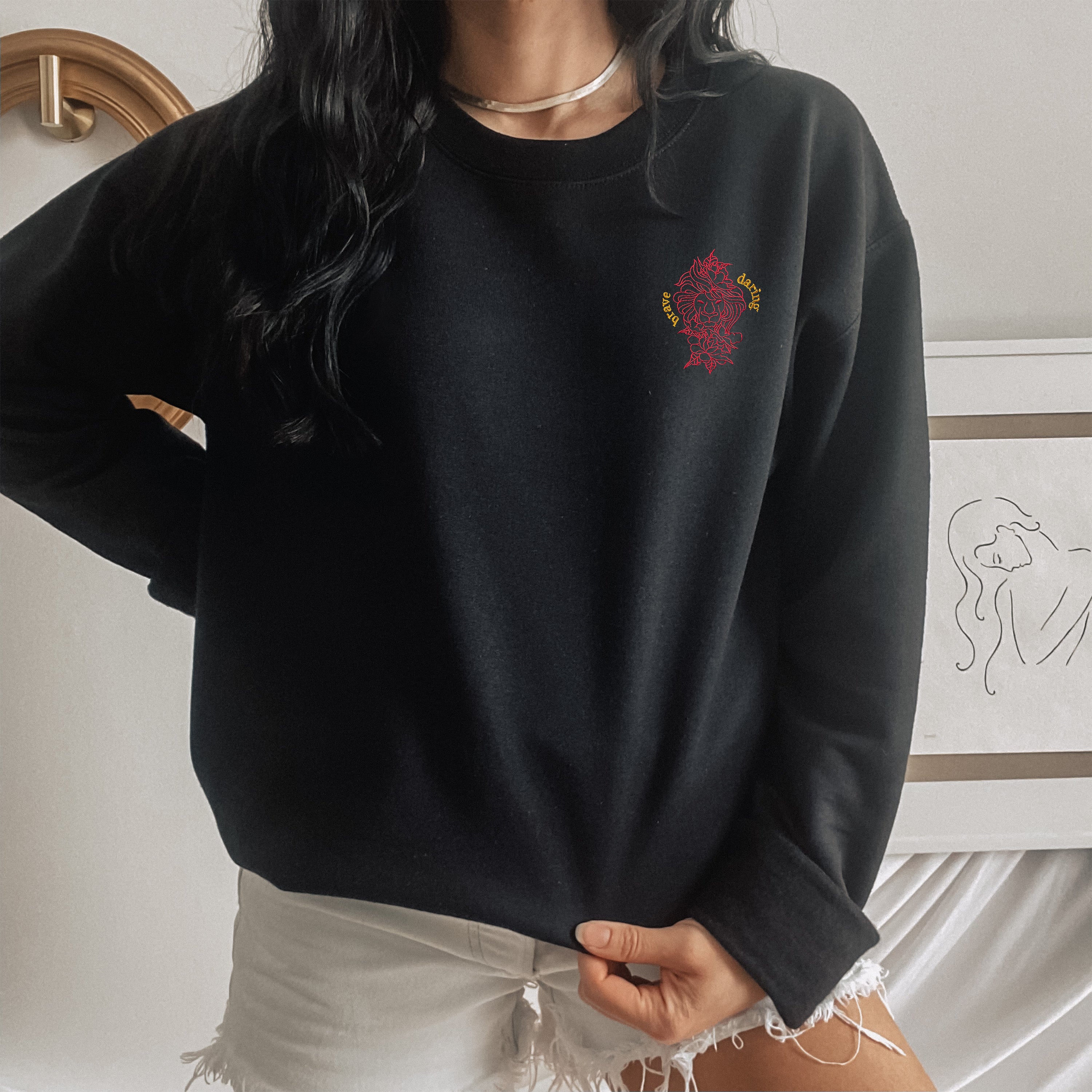 Daring and Brave Embroidered Lion Unisex Sweatshirt