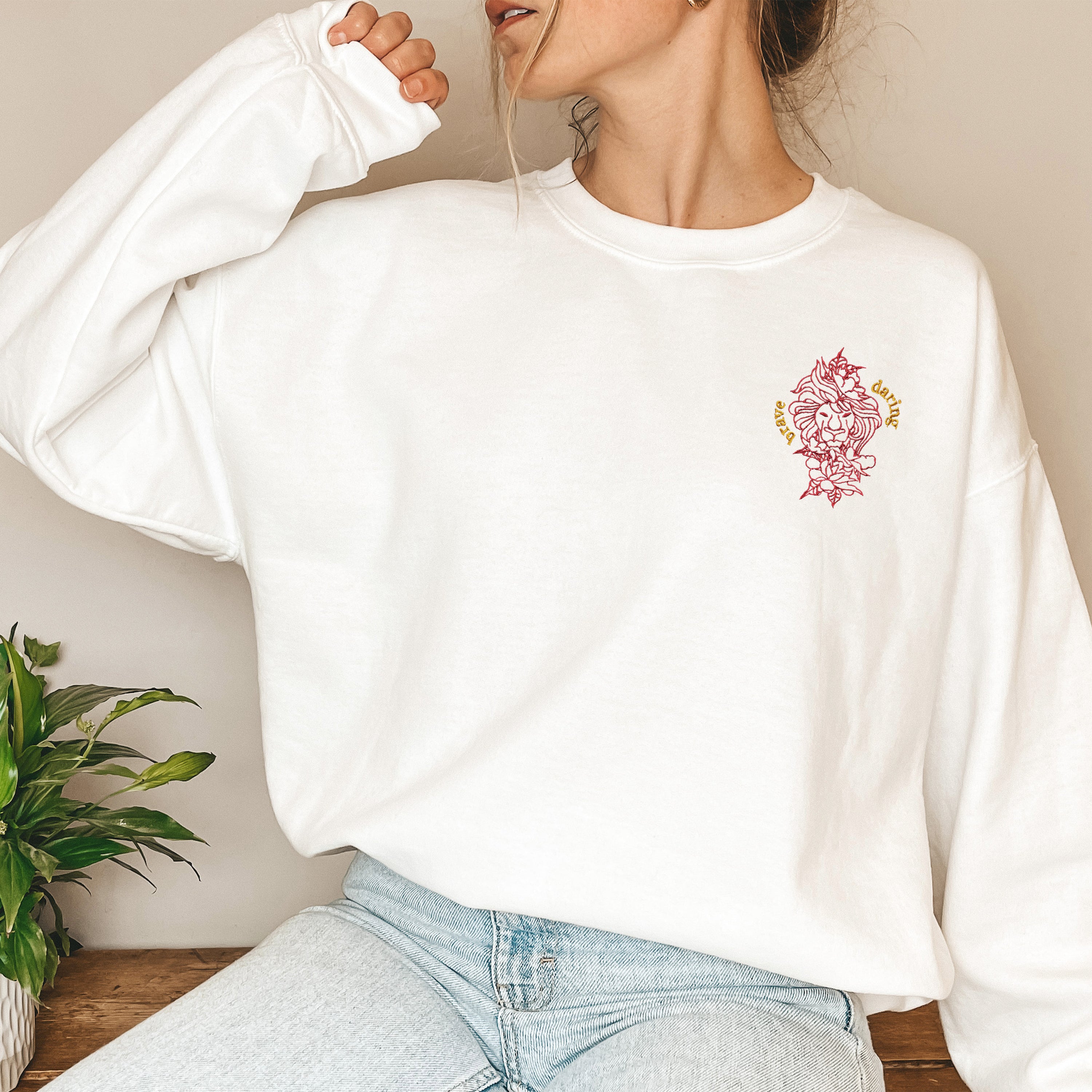 Daring and Brave Embroidered Lion Unisex Sweatshirt