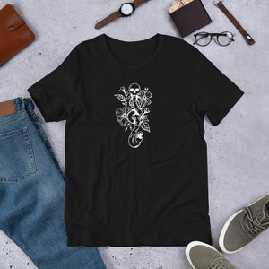 Dark Wizard Skull and Snake Floral Unisex T-Shirt